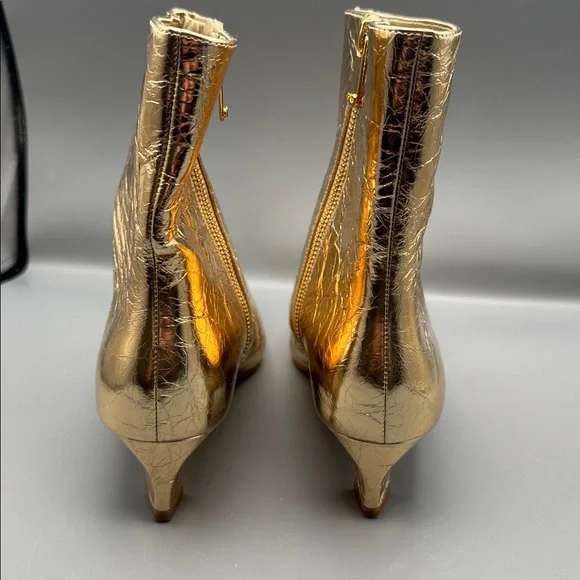 Michael Kors Cosmo Crinkle Metallic Leather Kitten Heel Booties in Gold - Picture 3 of 4